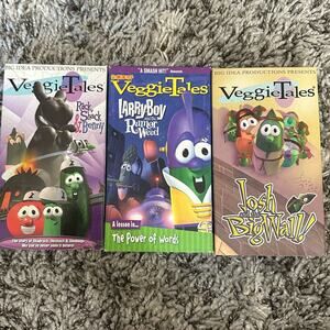 VeggieTales Lot 3 VHS Movies LarryBoy Rumor Weed Josh Big Wall Rack Shack Benny